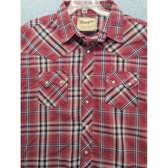Wrangler Shirt Mens XXL Red Plaid Western Pearl Snap Short Sleeve Cowboy Rodeo - Picture 2 of 9